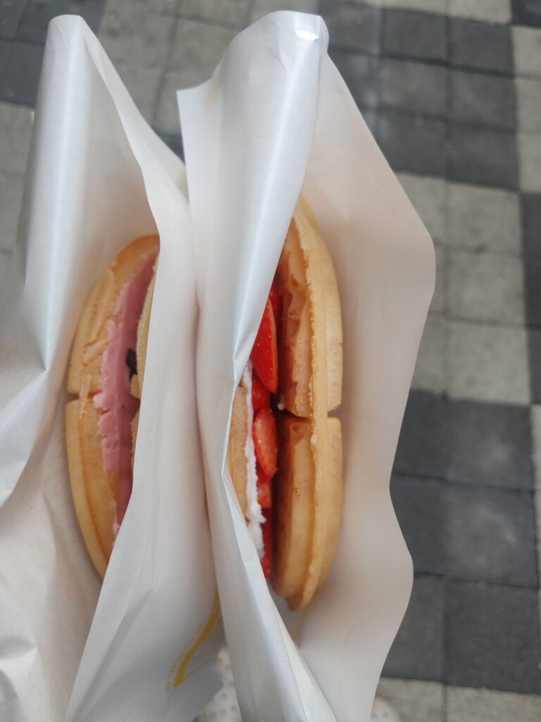 Korean waffle dessert from Waffle University in Jongno Seoul
