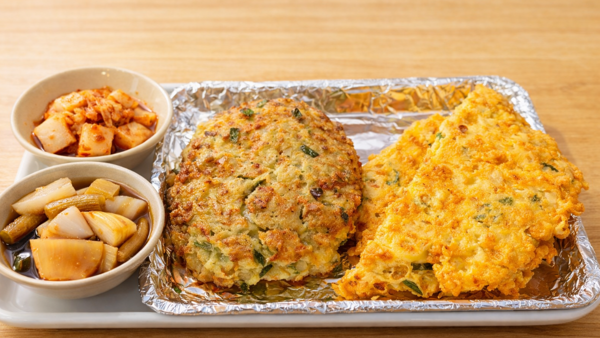 Assorted Korean pancake set with mung bean pancake and meatball at Gwangjang Market Jongno Seoul