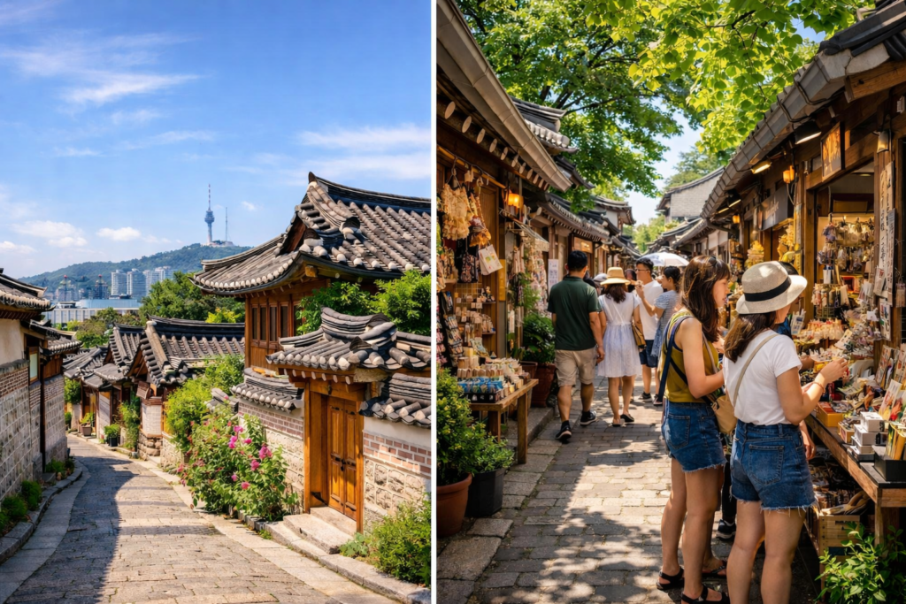 local souvenir shops and traditional streets in seochon jongno seoul