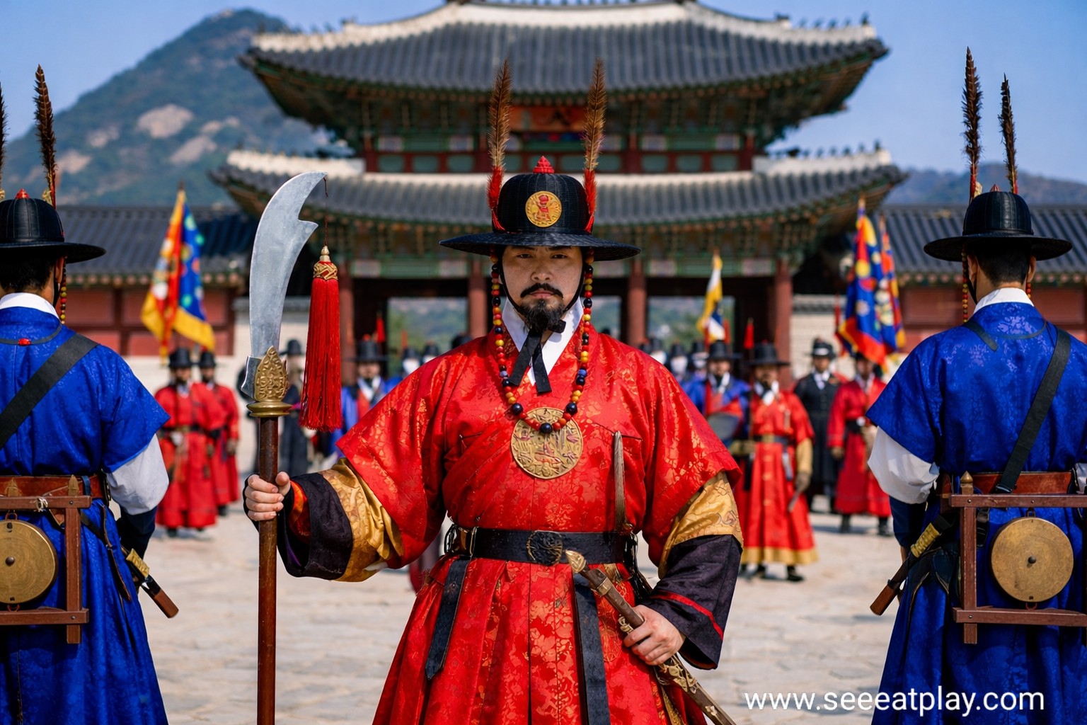 Traditional royal guard changing ceremony at Gyeongbokgung Palace Seoul