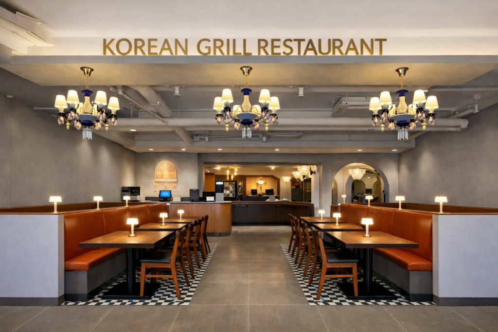 Interior of Hanilok Korean beef bulgogi restaurant in Jongno Seoul near Gyeongbokgung Palace