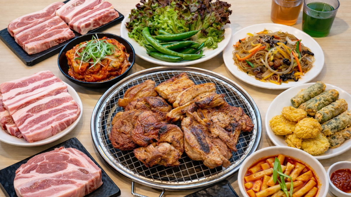 Affordable Korean BBQ galbi and pork belly set near Gyeongbokgung Palace in Jongno Seoul