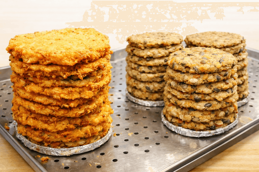 Freshly stacked Korean mung bean pancakes at Gwangjang Market street food stall in Seoul