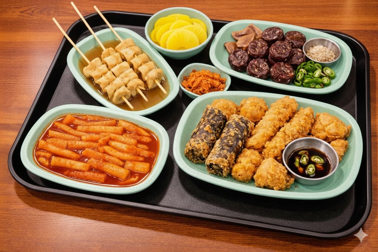 Korean Milteok Tteokbokki Set with Sundae and Fried Snacks Near Gyeongbokgung Palace in Jongno Seoul