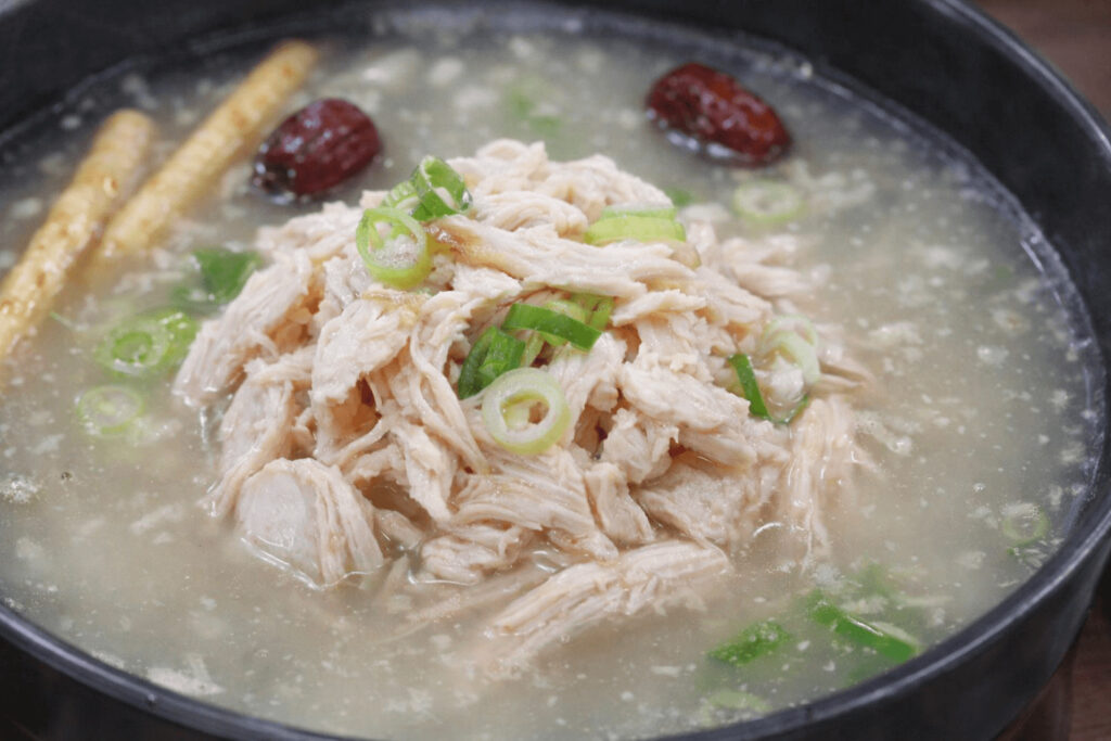 Ginseng dakgomtang Korean chicken soup served at a local restaurant in Seochon near Gyeongbokgung Palace Seoul
