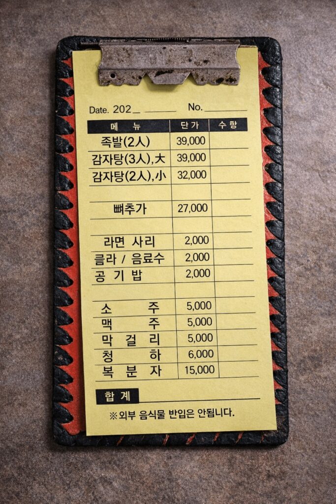 Menu and prices at Halmaejip Jokbal restaurant in Jongno Seoul