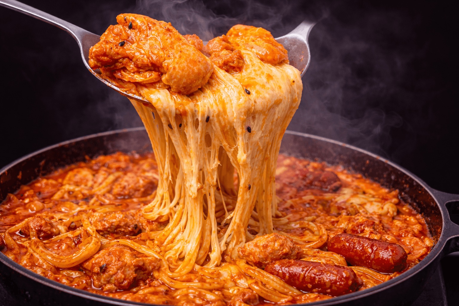 Best cheese dakgalbi in Jongno Seoul with spicy chicken and melted mozzarella Korean BBQ