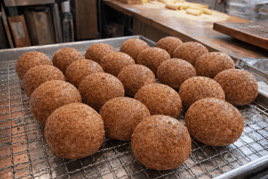 Chapssal donut Korean sweet rice donut at Gwangjang Market Seoul