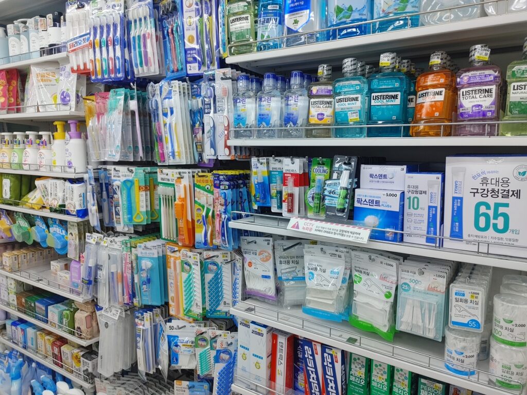 Toothbrush and oral care products at Daiso store in Jongno Seoul