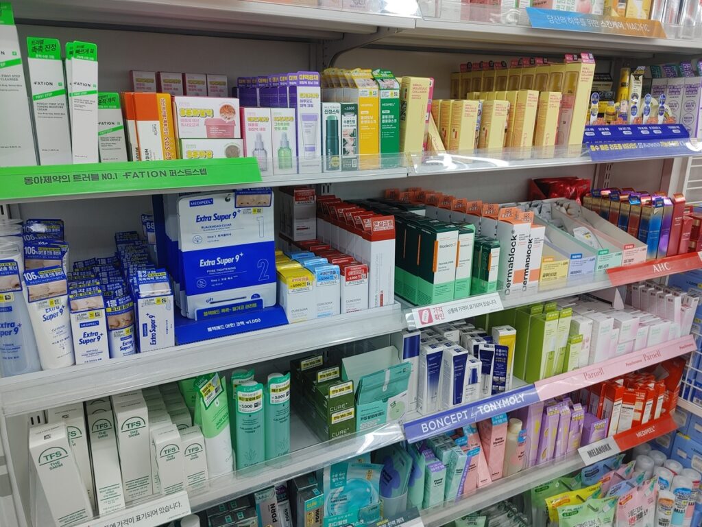 Skincare products and cosmetics at Daiso Korea