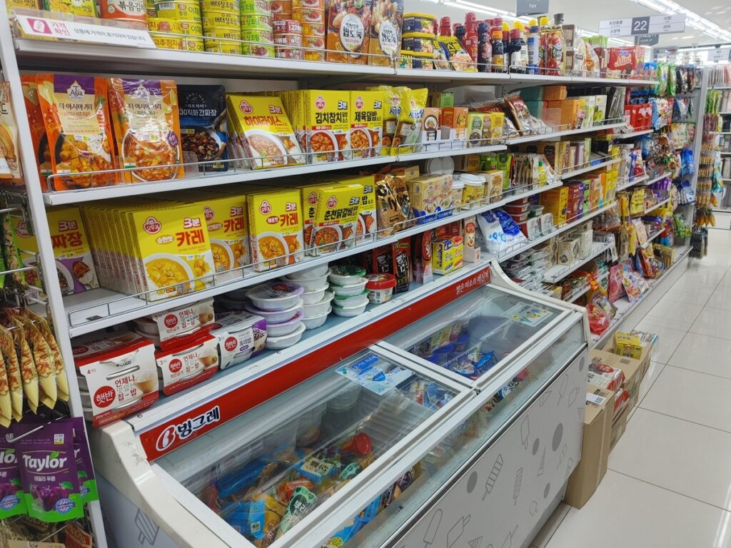 Korean snacks and instant food sold at Daiso Korea