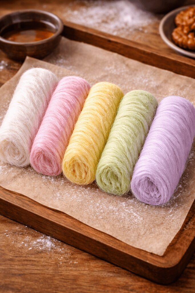 Traditional Korean dragon beard candy sweet dessert in Insadong Seoul