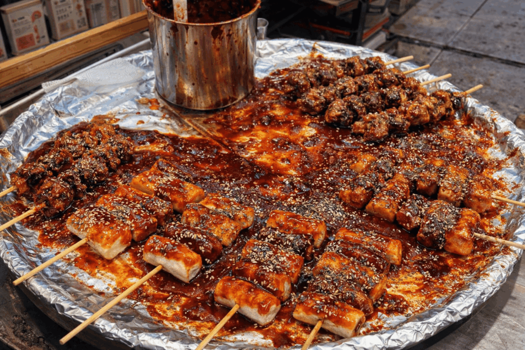 Gwangjang Market Ganggane Tteokbokki sundae skewer and sotteok sotteok Korean street food