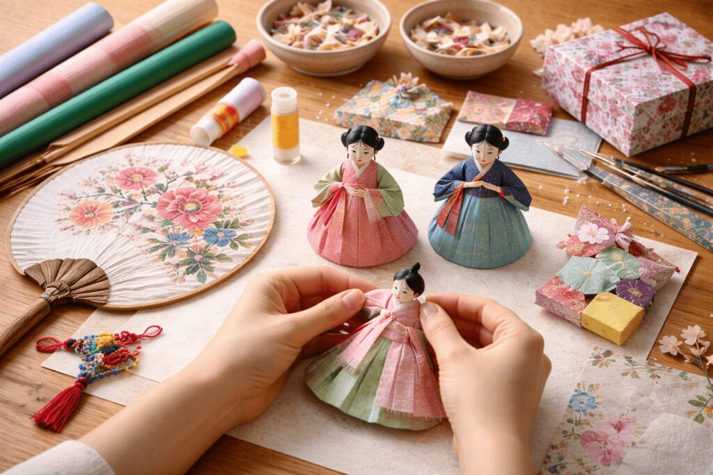 Traditional Korean Hanji craft doll making experience in Insadong Seoul