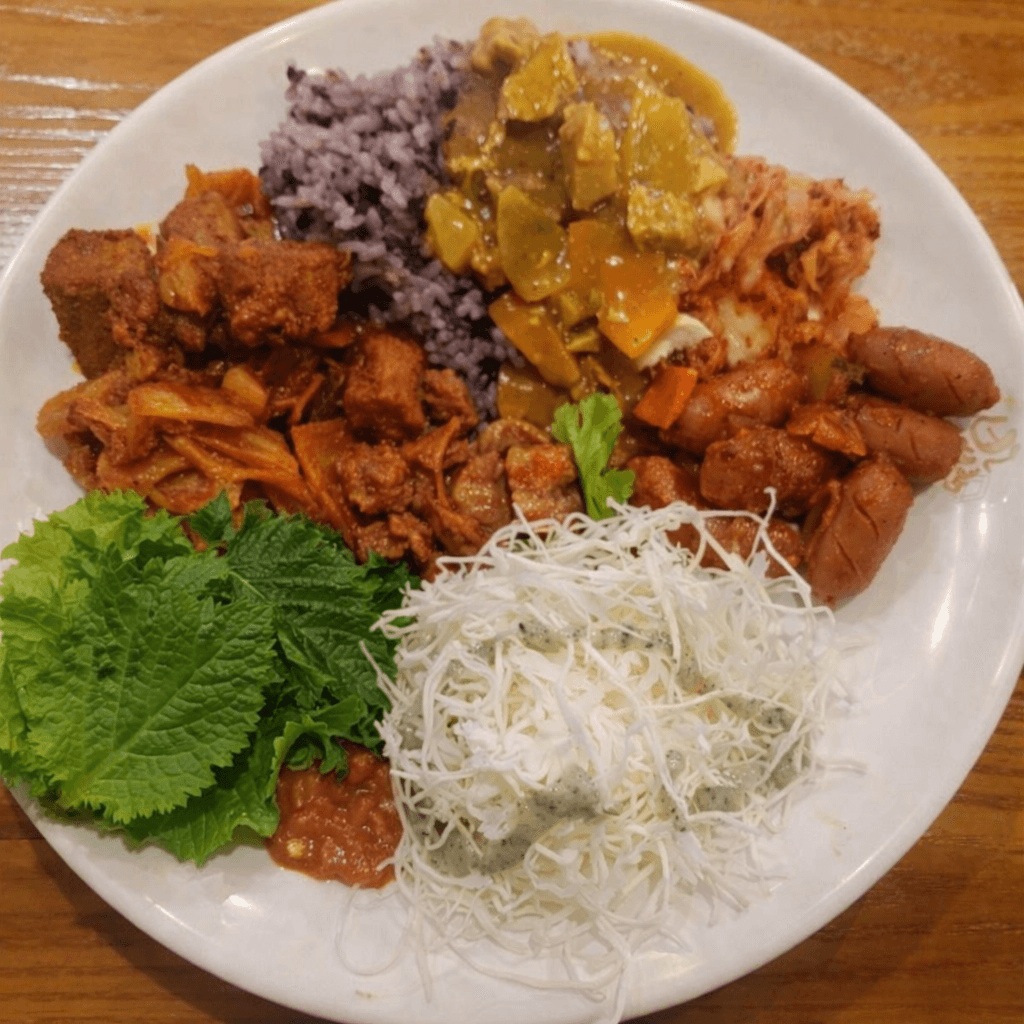 mixed korean buffet dishes plate at jeonju bapcha lunch buffet jongno