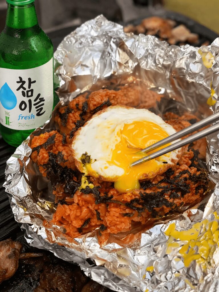 Kimchi fried rice with fried egg and soju Korean BBQ Jongno