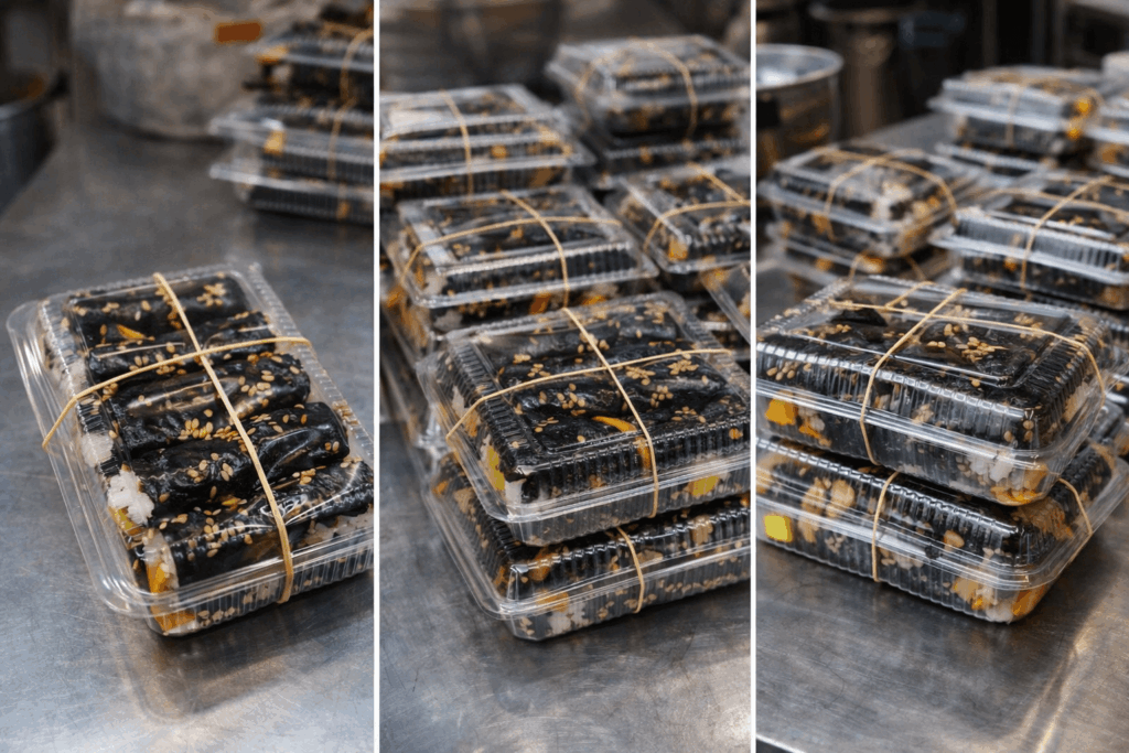 Mo-nyeo Kimbap mayak kimbap packs at Gwangjang Market Seoul