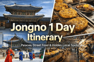Jongno 1 day itinerary route from Gyeongbokgung Palace to Seochon Gwanghwamun Square and Gwangjang Market in Seoul