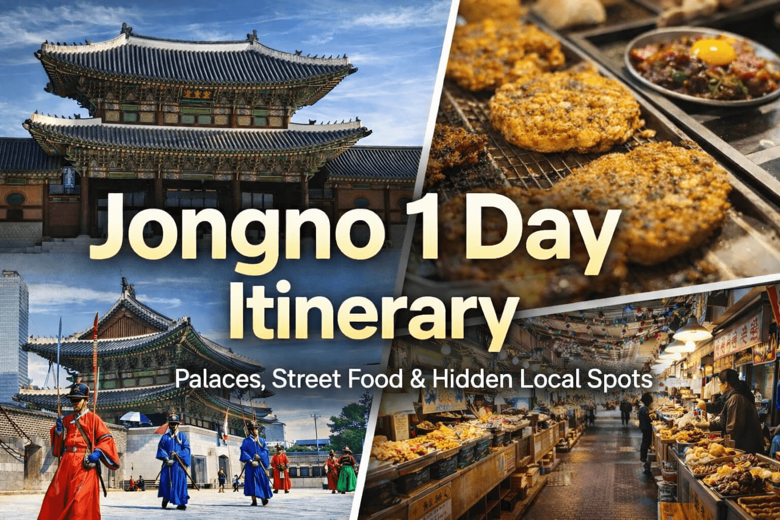 Jongno 1 day itinerary route from Gyeongbokgung Palace to Seochon Gwanghwamun Square and Gwangjang Market in Seoul