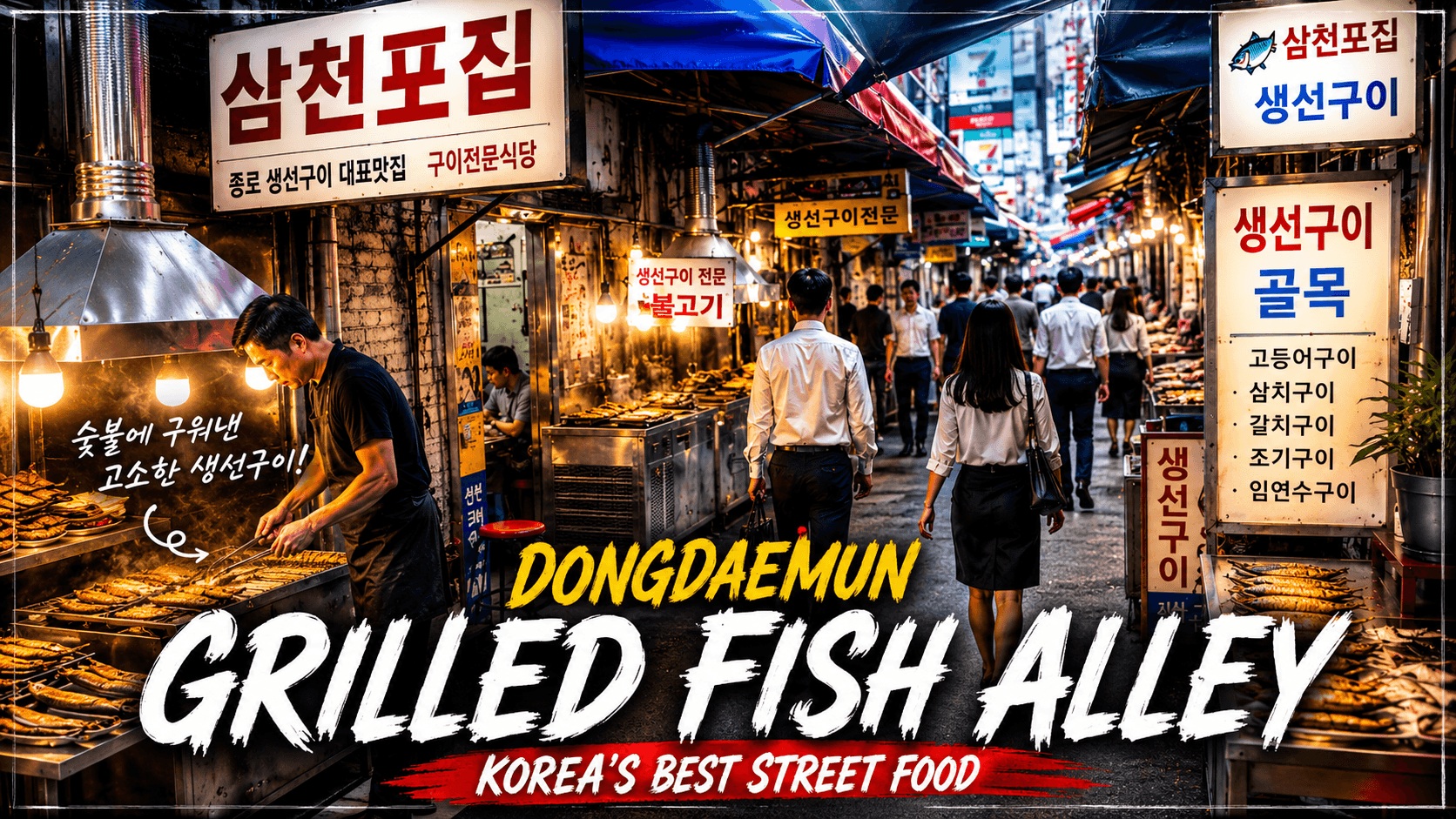 Best grilled fish alley near Dongdaemun Market Seoul Korea