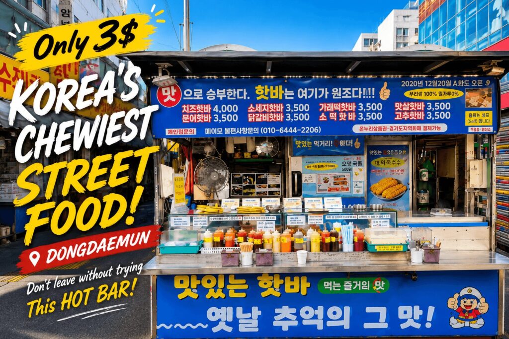 Famous Dongdaemun hot bar street food stall in Seoul