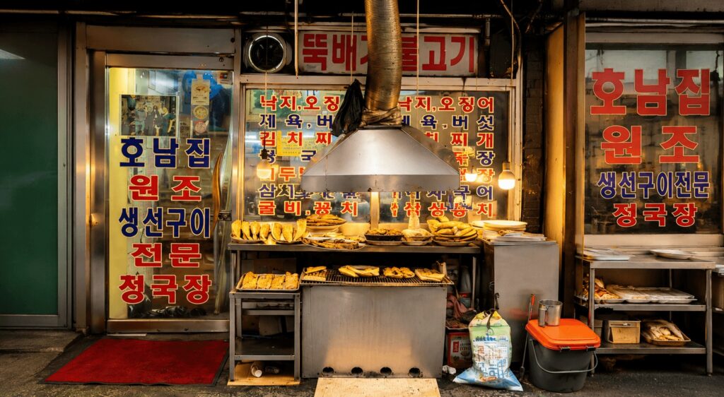 Honamjip grilled fish restaurant exterior in Dongdaemun Seoul