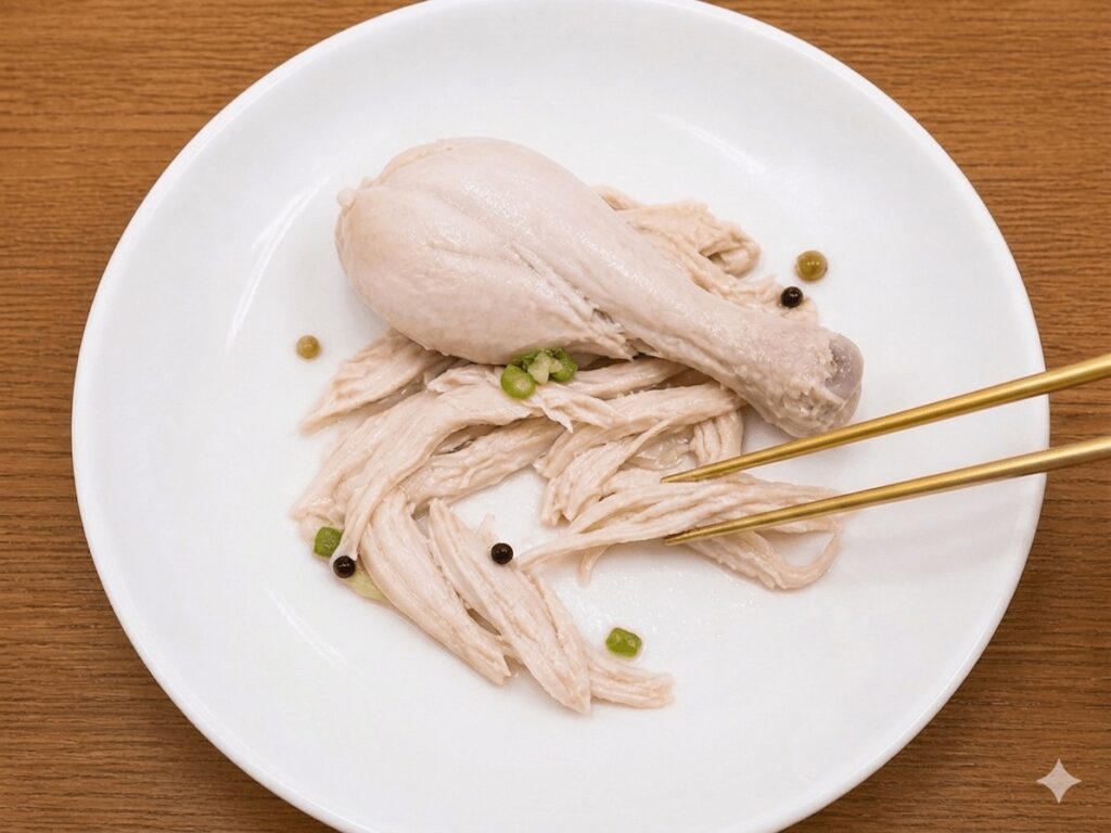 Tender chicken meat from samgyetang in Jongno Seoul