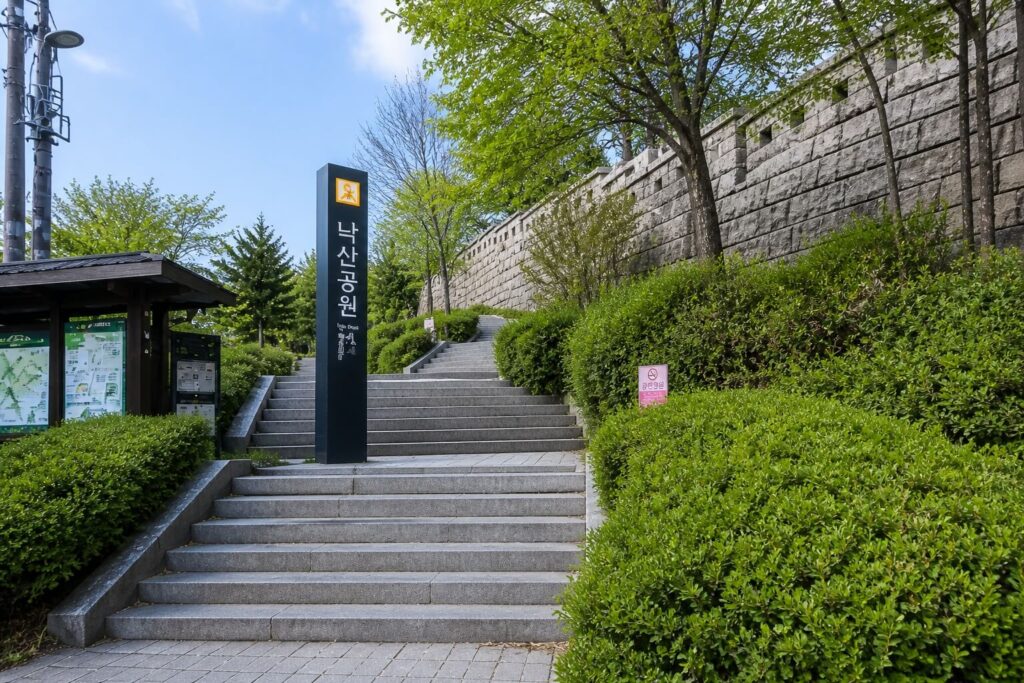 Stairs leading into Naksan Park entrance path from Hyehwa area