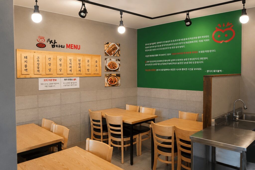 Interior seating area of Ssangdari Dwaeji Bulbaek restaurant