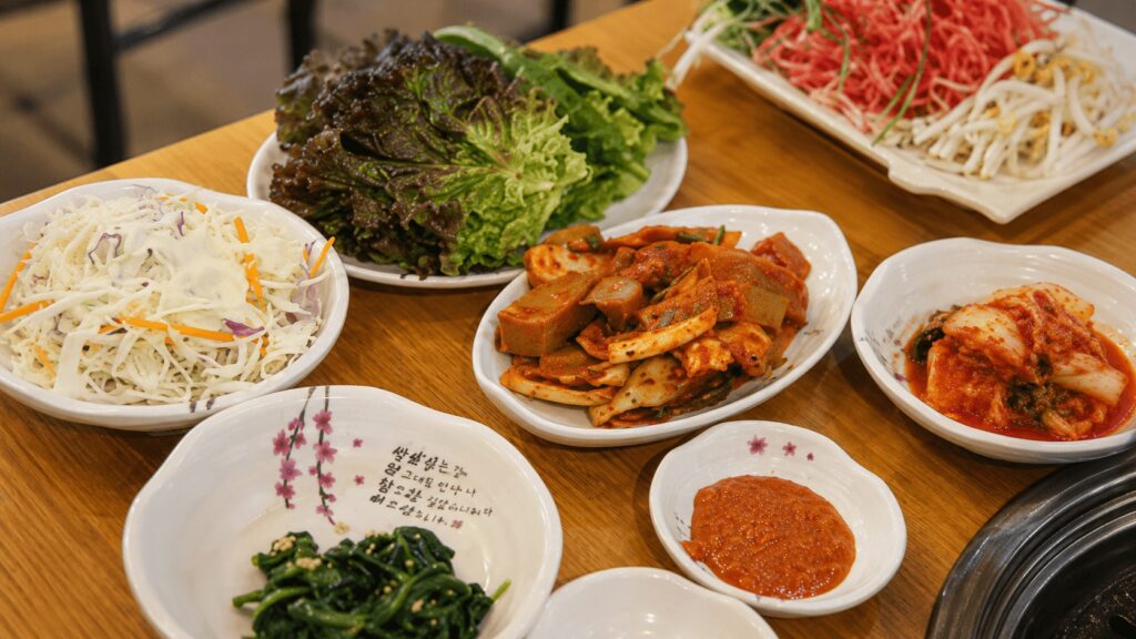Korean side dishes served with bulgogi