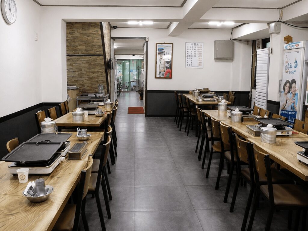 Local Korean restaurant interior near Gwangjang Market in Jongno Seoul