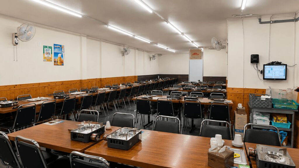 Spacious Korean bossam restaurant interior at Samhaejip in Jongno Seoul