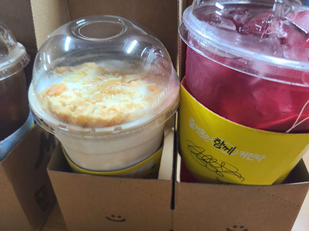Takeout drinks from Mega Coffee near Dongdaemun