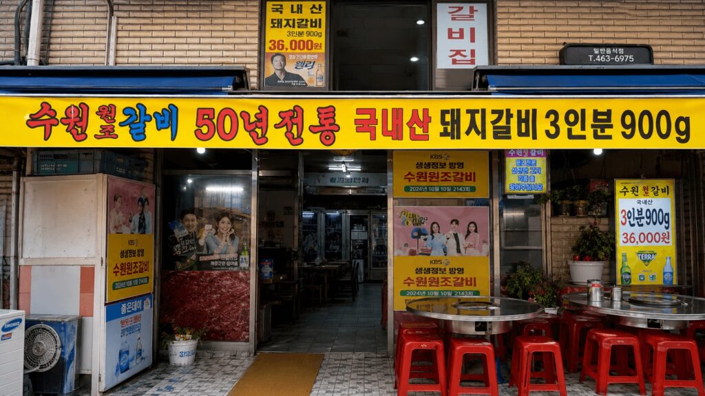 Entrance of Suwon Wonjo Galbi, a Korean pork galbi restaurant near Seongsu