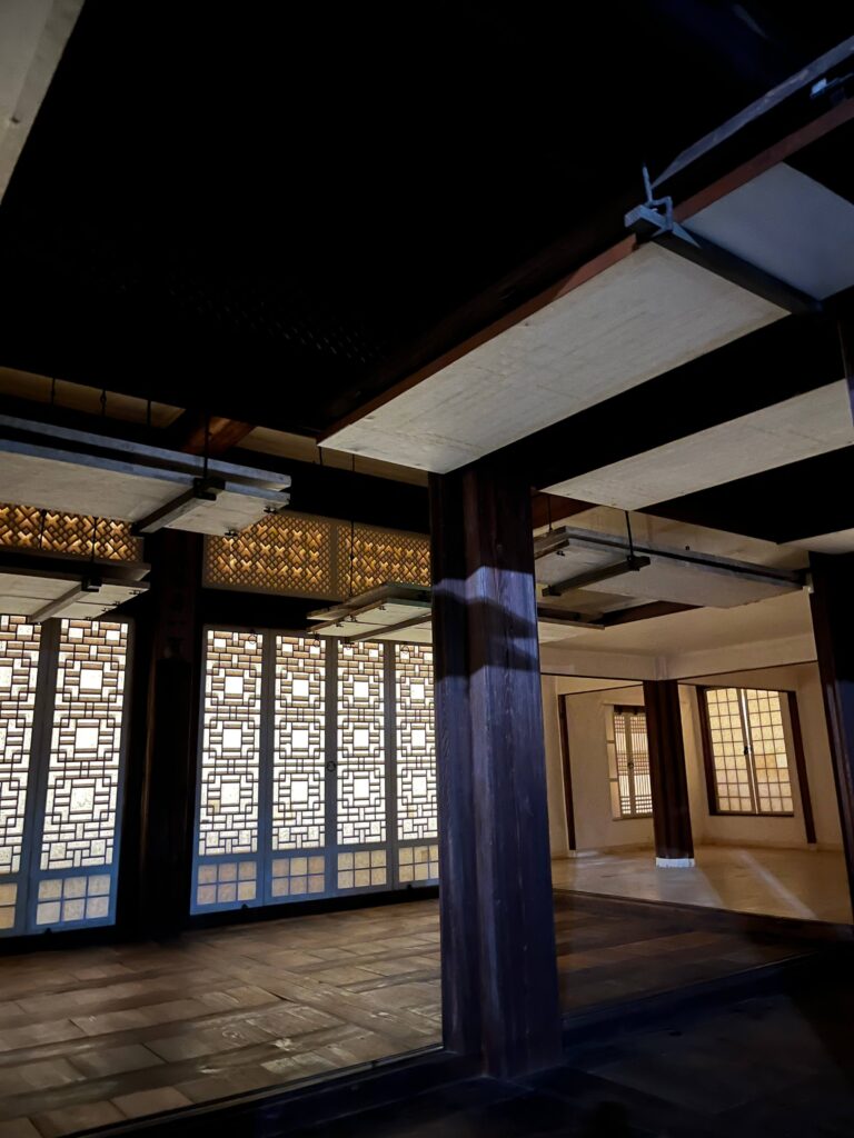 Traditional interior of a Deoksugung palace building during the night opening