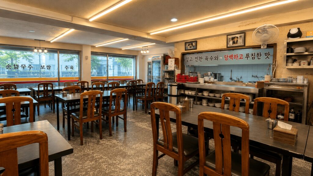 Interior of Family Son Kalguksu Bossam restaurant in Seongsu