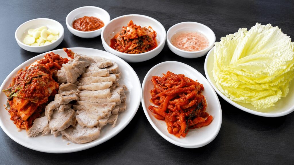 Steamed pork bossam with fresh kimchi at Family Son Kalguksu Bossam in Seongsu