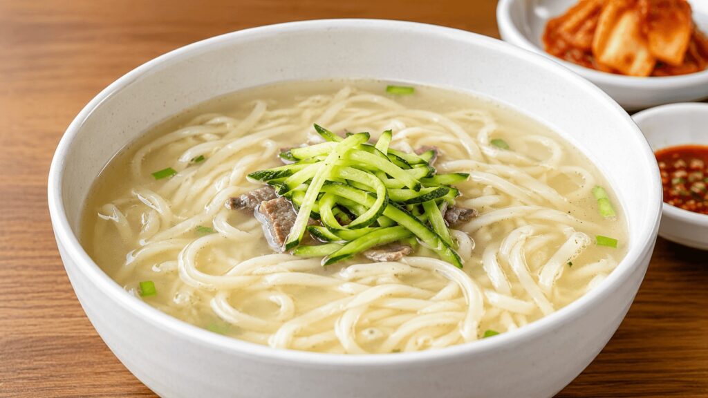 Handmade kalguksu noodle soup with rich broth in Seongsu