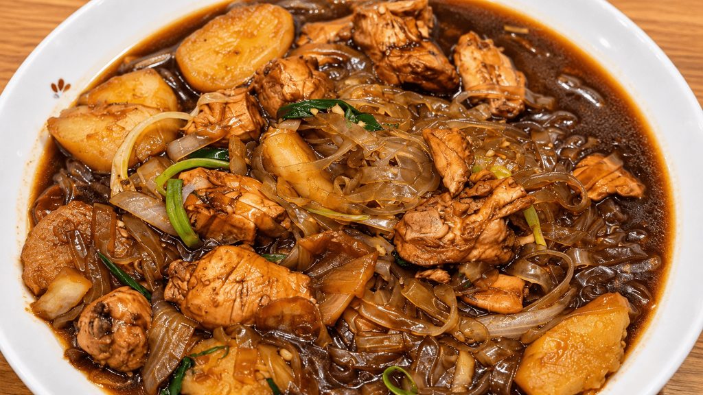 Bongchu Jjimdak with chicken, potatoes and glass noodles