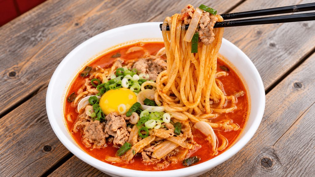 Korean jjamppong spicy noodle soup in Seoul