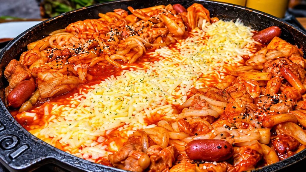 Jongan Dakgalbi snow cheese dakgalbi with spicy chicken, rice cakes and melted cheese in Jongno, Seoul