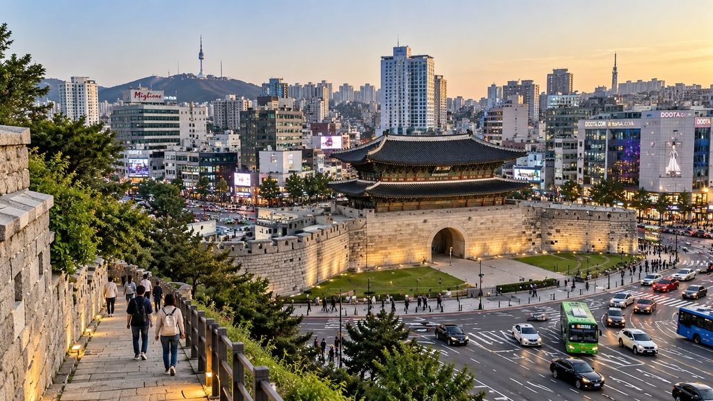 Heunginjimun Gate in Dongdaemun after walking down from Naksan Park along the Seoul City Wall