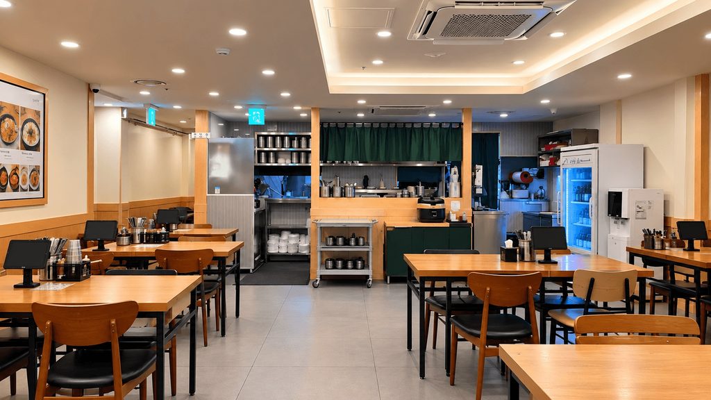 Hyodam chicken noodle restaurant interior in Myeongdong Seoul